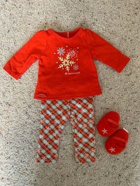 American Girl Red Pajama Set with Slippers